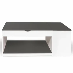 IDMarket Table de salon avec plateau relevable et coffre bois blanc et plateau gris* Collection Design|Collection Moderne