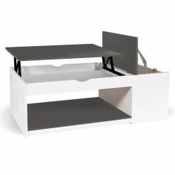 IDMarket Table de salon avec plateau relevable et coffre bois blanc et plateau gris* Collection Design|Collection Moderne