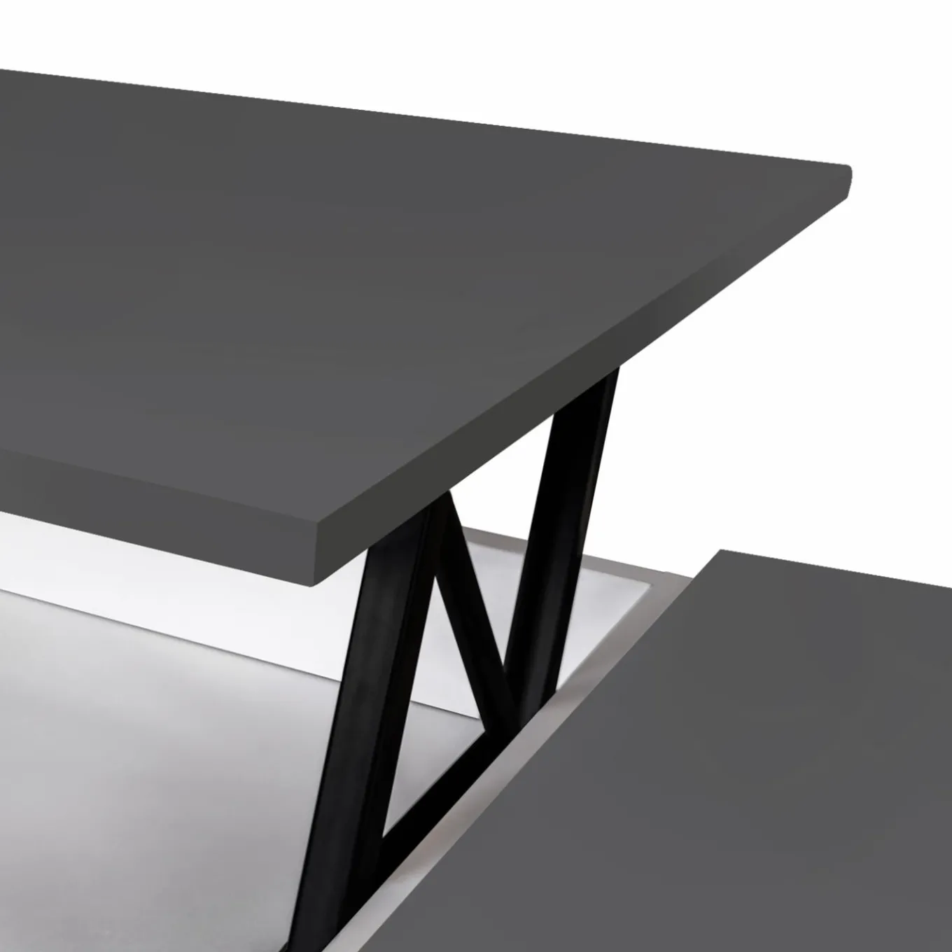 IDMarket Table de salon avec plateau relevable et coffre bois blanc et plateau gris* Collection Design|Collection Moderne