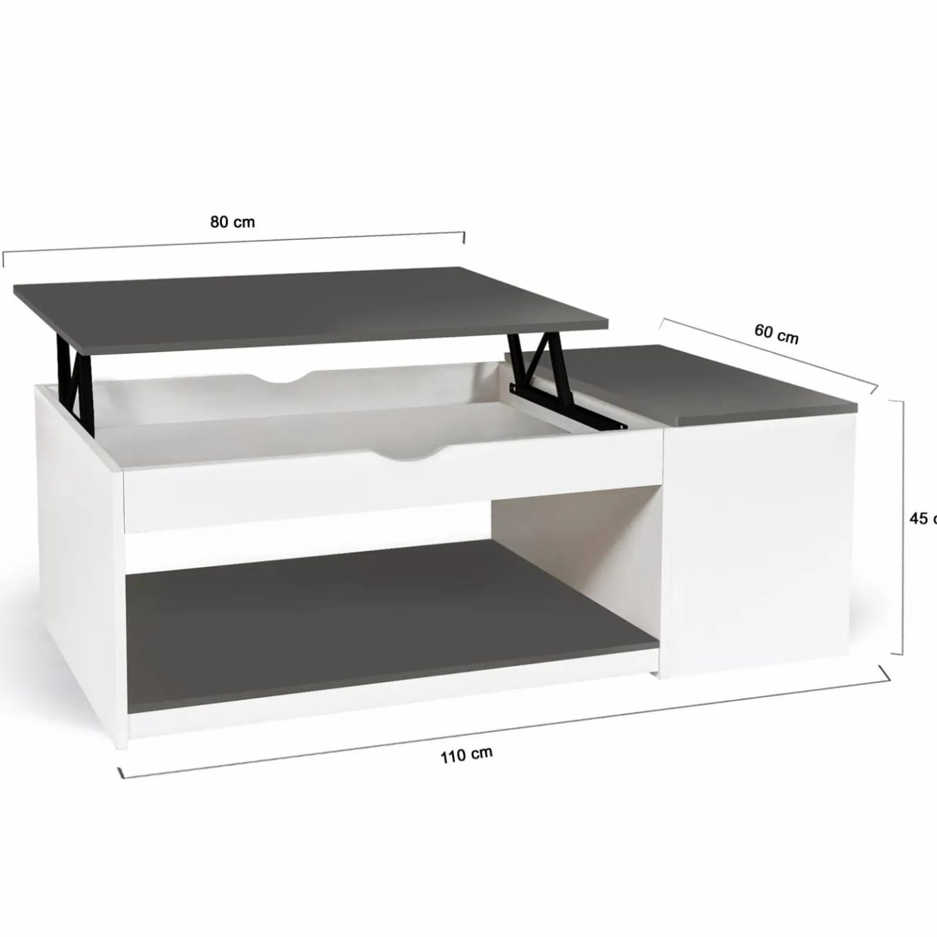 IDMarket Table de salon avec plateau relevable et coffre bois blanc et plateau gris* Collection Design|Collection Moderne