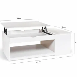 IDMarket Table de salon avec plateau relevable blanche* Meubles Blancs|Collection Design