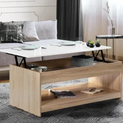 IDMarket Table de salon avec plateau relevable imitation hêtre plateau blanc* Collection Design|Collection Contemporaine
