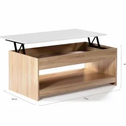 IDMarket Table de salon avec plateau relevable imitation hêtre plateau blanc* Collection Design|Collection Contemporaine