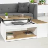 IDMarket Table de salon avec plateau relevable bois blanc et façon hêtre* Meubles Bas|Meubles Blancs