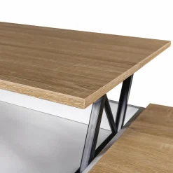 IDMarket Table de salon avec plateau relevable bois blanc et façon hêtre* Meubles Bas|Meubles Blancs