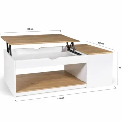 IDMarket Table de salon avec plateau relevable bois blanc et façon hêtre* Meubles Bas|Meubles Blancs