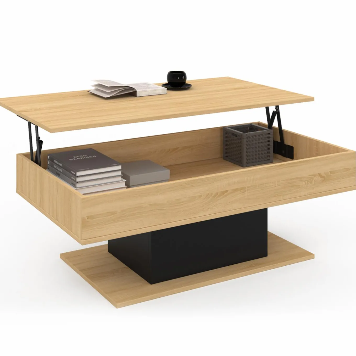 IDMarket Table de salon relevable bois et noir* Meubles Bas|Collection Design