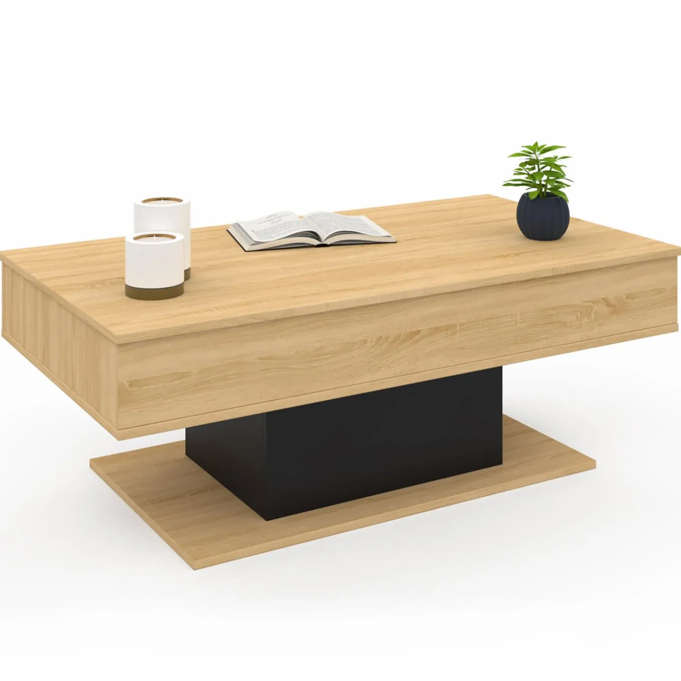 IDMarket Table de salon relevable bois et noir* Meubles Bas|Collection Design