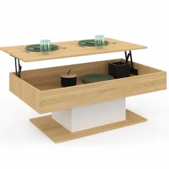 IDMarket Table de salon relevable bois et blanc* Collection Design|Collection Moderne