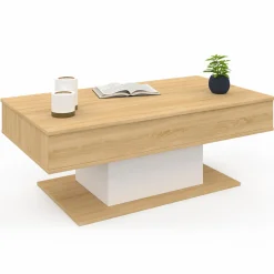 IDMarket Table de salon relevable bois et blanc* Collection Design|Collection Moderne