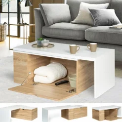 IDMarket Table de salon rotative avec coffre de rangement* Meubles Blancs|Collection Moderne