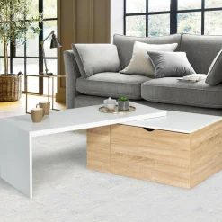 IDMarket Table de salon rotative avec coffre de rangement* Meubles Blancs|Collection Moderne