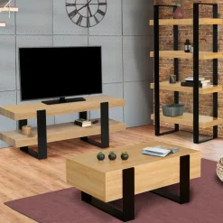 IDMarket Table de salon style industriel avec tiroirs* Meubles Tiroirs|Collection Moderne