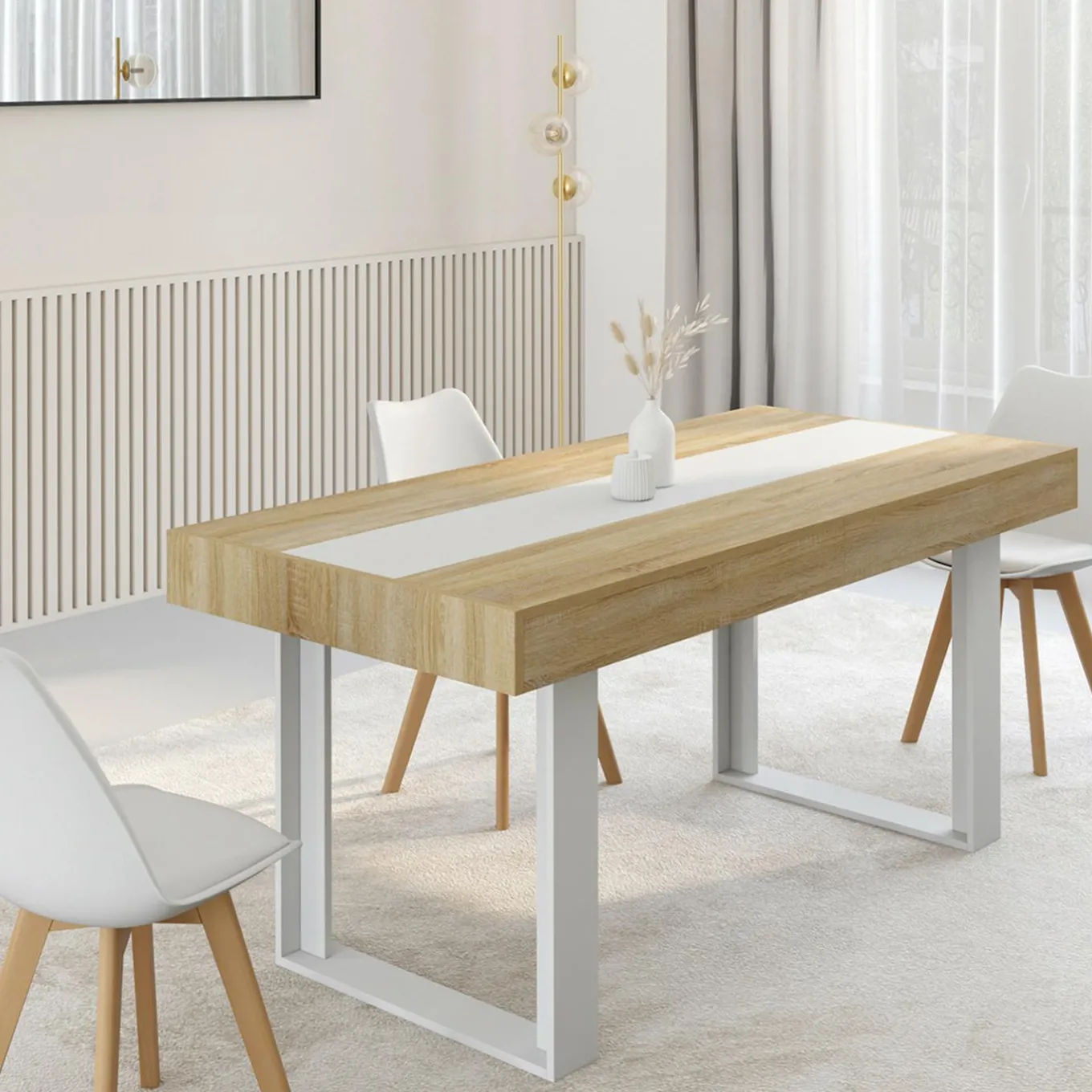 IDMarket Table extensible 6 à 10 personnes bois et blanc* Collection Design|Collection Moderne