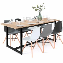 IDMarket Table extensible industrielle 6-10 personnes 200 cm* Meubles En Bois|Collection Industrielle