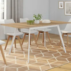 IDMarket Table extensible scandinave bois et pieds blancs* Meubles En Bois|Collection Scandinave