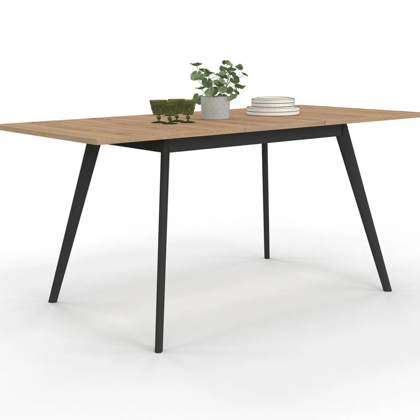 IDMarket Table extensible scandinave plateau bois pieds noirs 120-160 cm* Collection Scandinave|Salle À Manger Complète