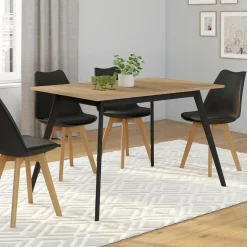 IDMarket Table extensible scandinave plateau bois pieds noirs 120-160 cm* Collection Scandinave|Salle À Manger Complète