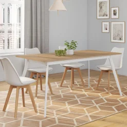 IDMarket Table extensible scandinave plateau bois pieds blancs 160-200cm* Collection Scandinave|Salle À Manger Complète
