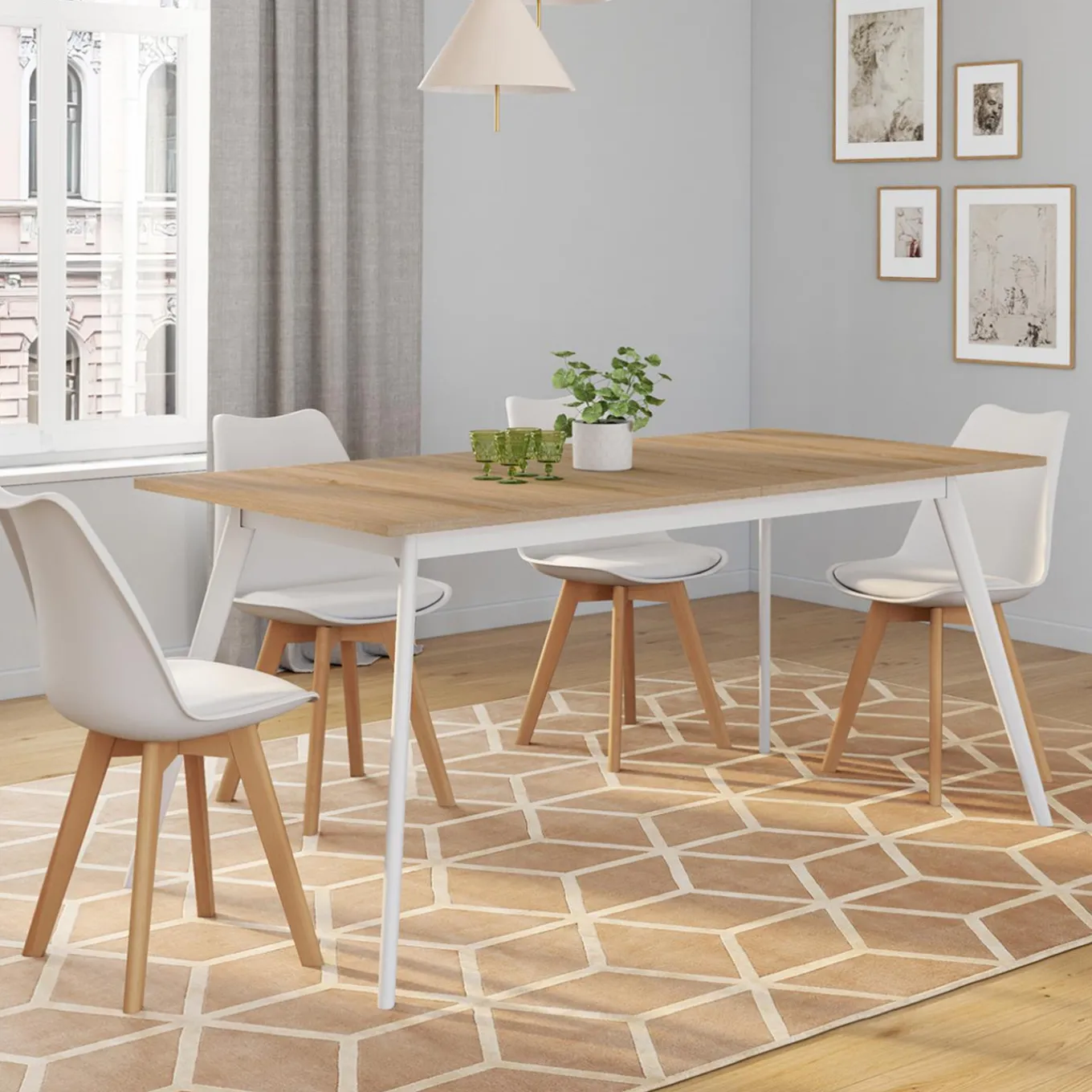 IDMarket Table extensible scandinave plateau bois pieds blancs 160-200cm* Collection Scandinave|Salle À Manger Complète