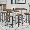 IDMarket Table haute avec 6 tabourets bois effet vieilli* Collection Vintage|Collection Industrielle