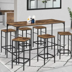 IDMarket Table haute avec 6 tabourets bois effet vieilli* Collection Vintage|Collection Industrielle