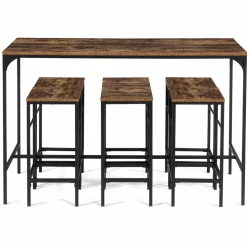 IDMarket Table haute avec 6 tabourets bois effet vieilli* Collection Vintage|Collection Industrielle