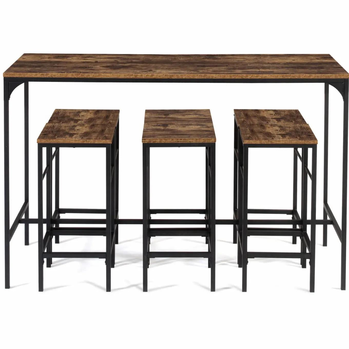 IDMarket Table haute avec 6 tabourets bois effet vieilli* Collection Vintage|Collection Industrielle