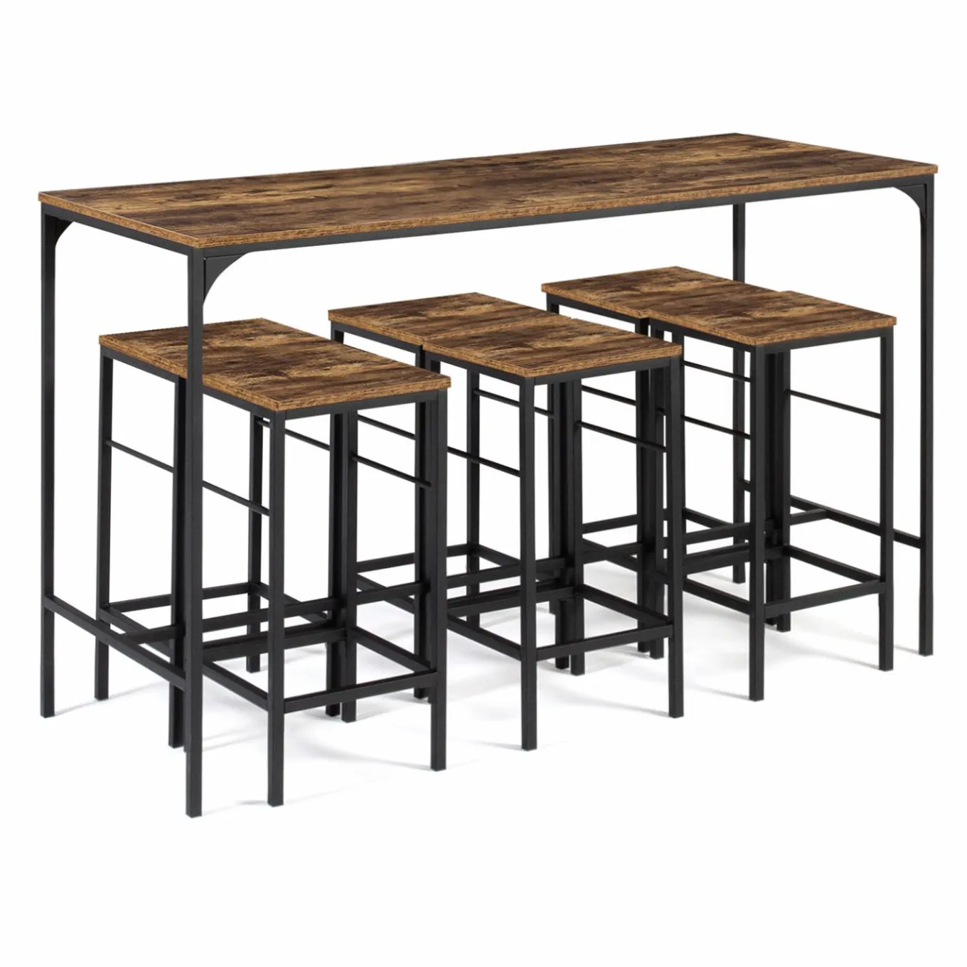 IDMarket Table haute avec 6 tabourets bois effet vieilli* Collection Vintage|Collection Industrielle