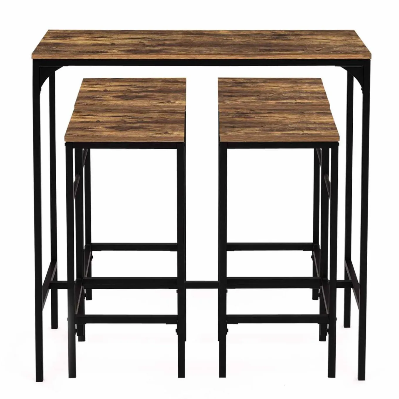IDMarket Table haute avec 4 tabourets bois effet vieilli* Collection Industrielle|Mange Debout