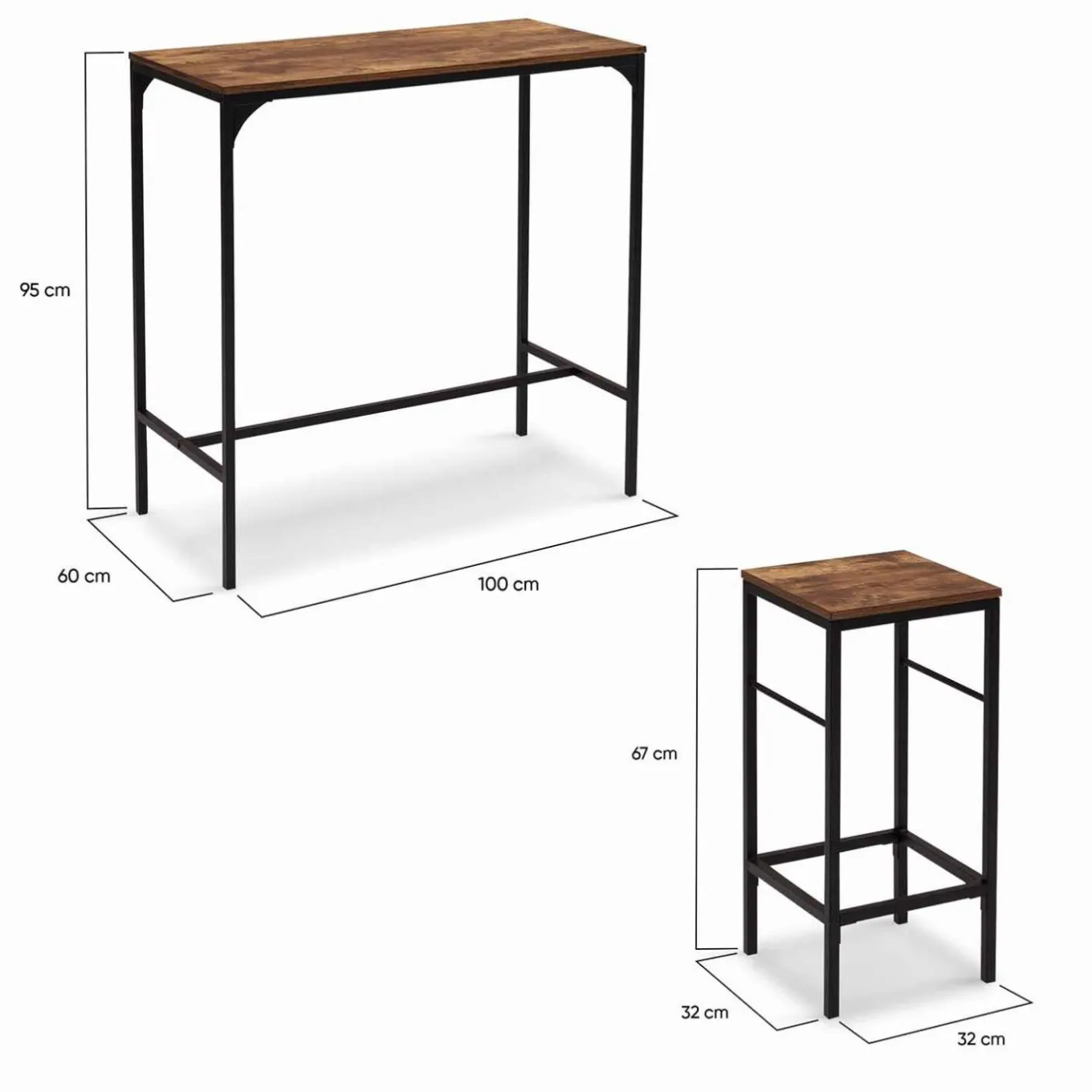 IDMarket Table haute avec 4 tabourets bois effet vieilli* Collection Industrielle|Mange Debout