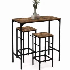 IDMarket Table haute avec 2 tabourets bois effet vieilli* Collection Industrielle|Mange Debout
