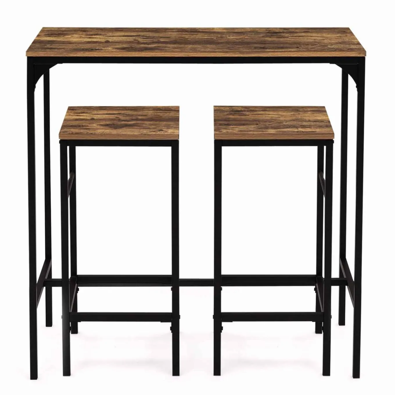 IDMarket Table haute avec 2 tabourets bois effet vieilli* Collection Industrielle|Mange Debout