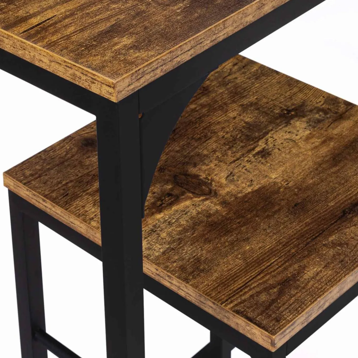 IDMarket Table haute avec 2 tabourets bois effet vieilli* Collection Industrielle|Mange Debout