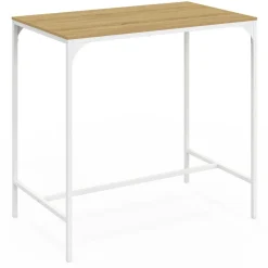IDMarket Table haute avec 4 tabourets métal blanc et bois style industriel* Meubles Hauts|Meubles En Bois