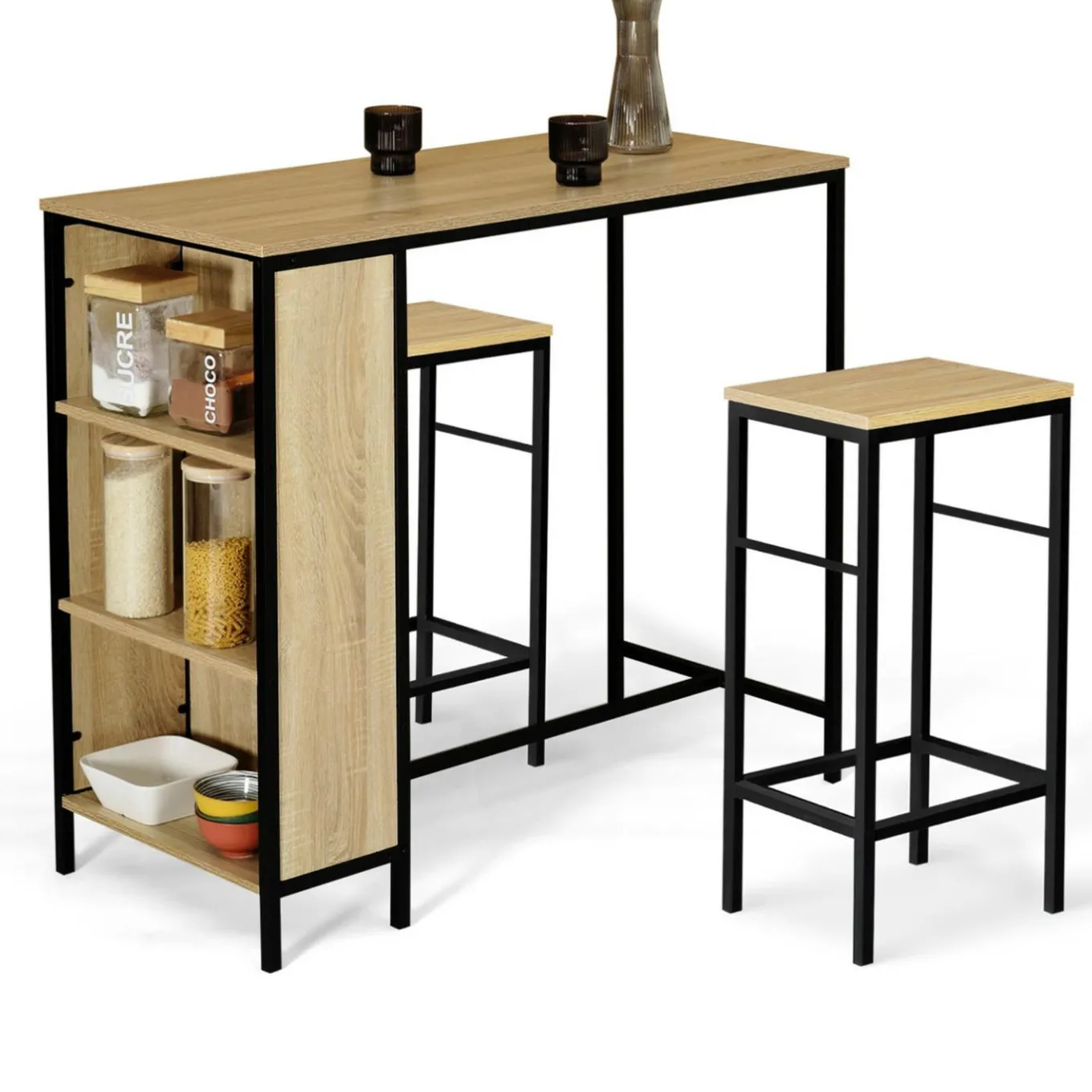 IDMarket Table haute avec tabourets pour 2 style industriel* Collection Industrielle|Mange Debout
