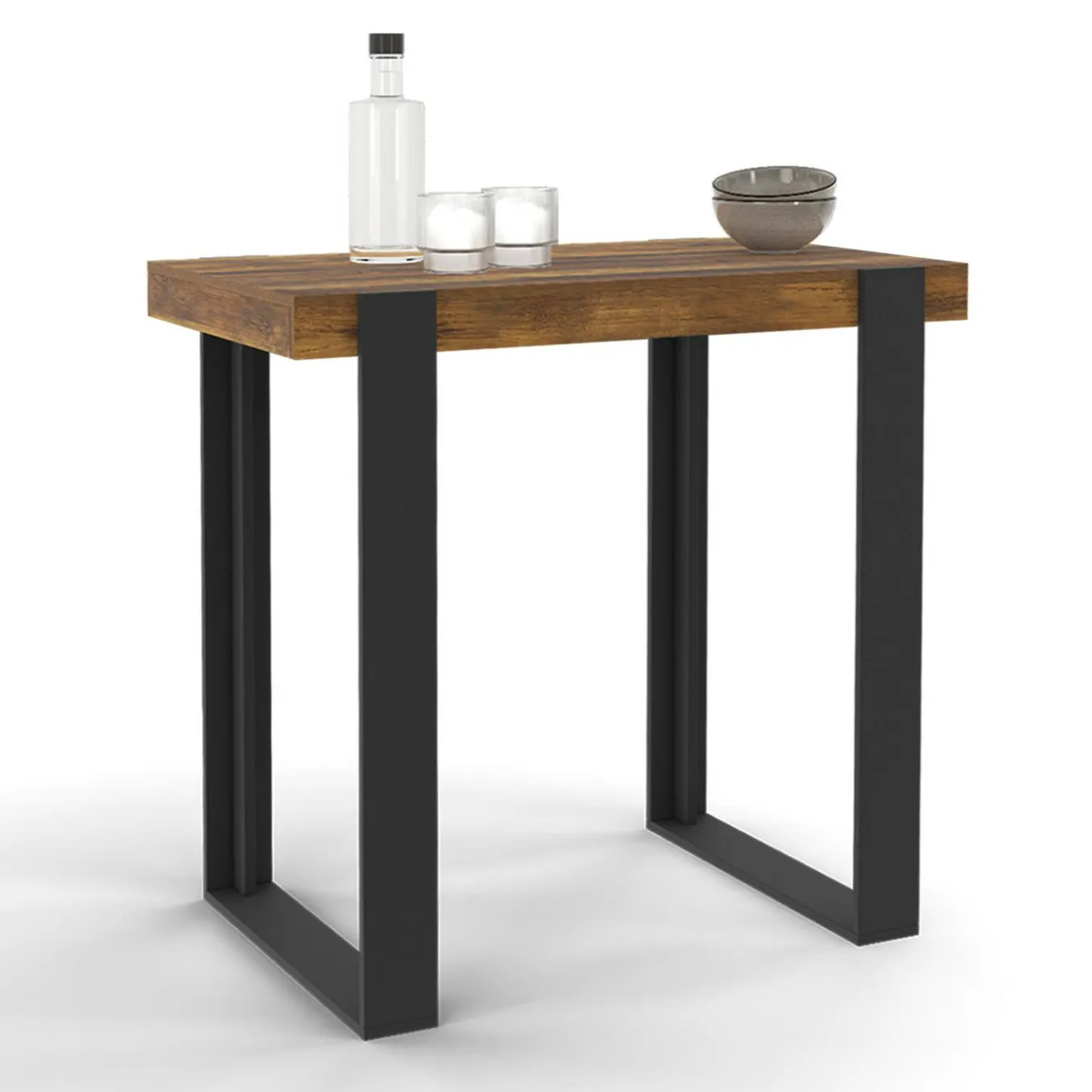 IDMarket Table haute de bar bois foncé effet vieilli et noir 113 cm* Meubles Hauts|Collection Design