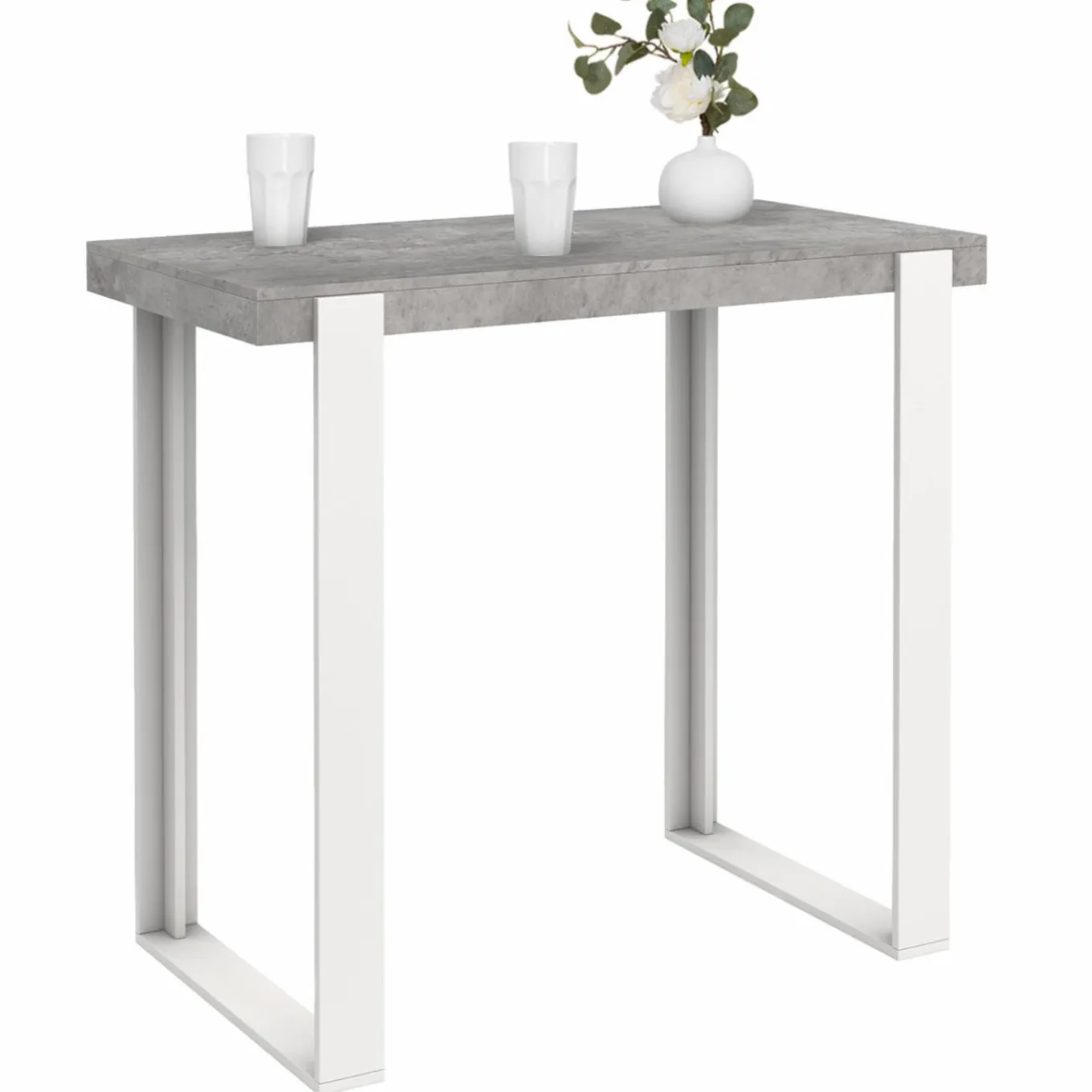 IDMarket Table haute de bar effet béton et blanc 113 cm* Mange Debout|Tables Hautes