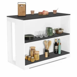 IDMarket Table haute îlot de cuisine blanche et grise* Meubles Hauts|Meubles Blancs