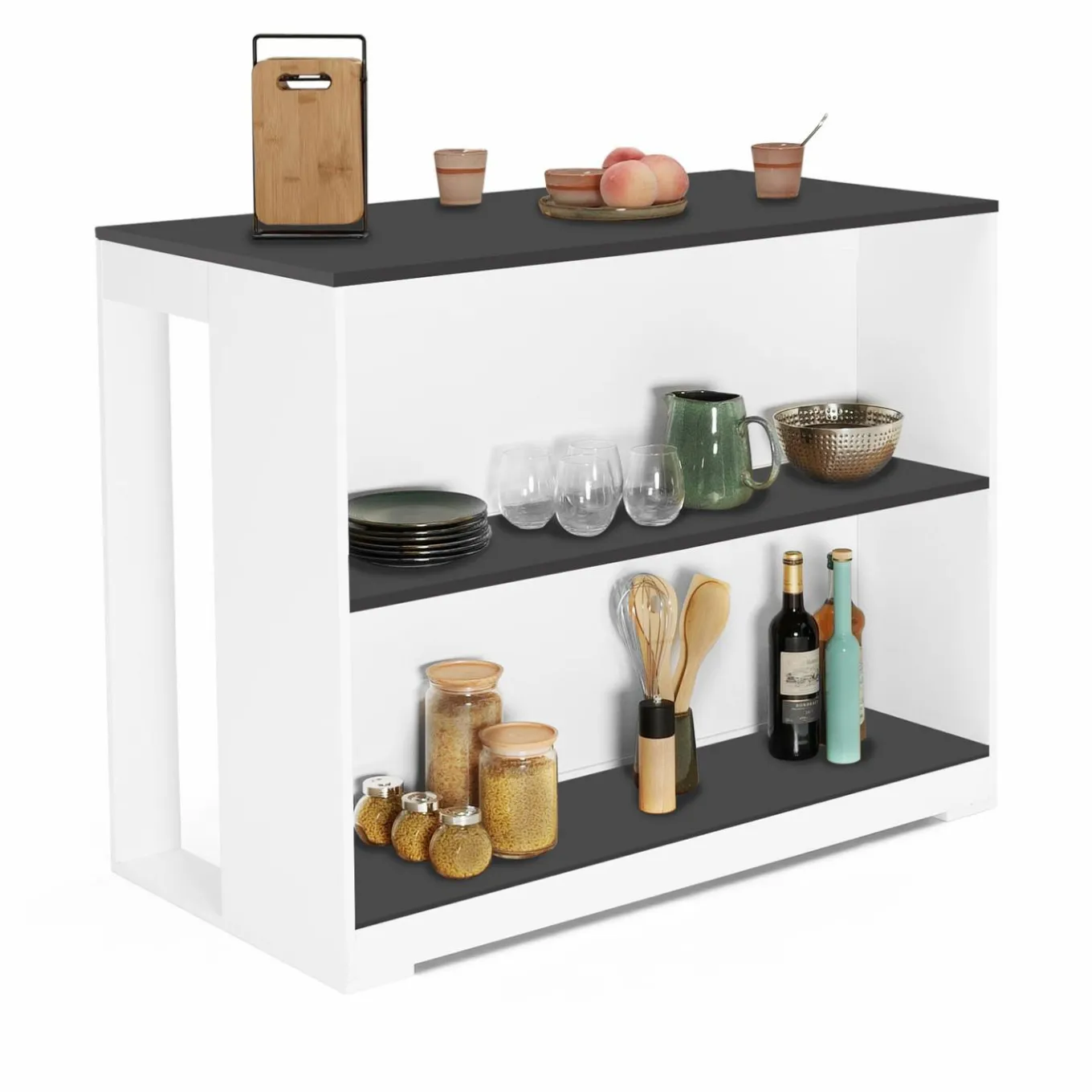 IDMarket Table haute îlot de cuisine blanche et grise* Meubles Hauts|Meubles Blancs