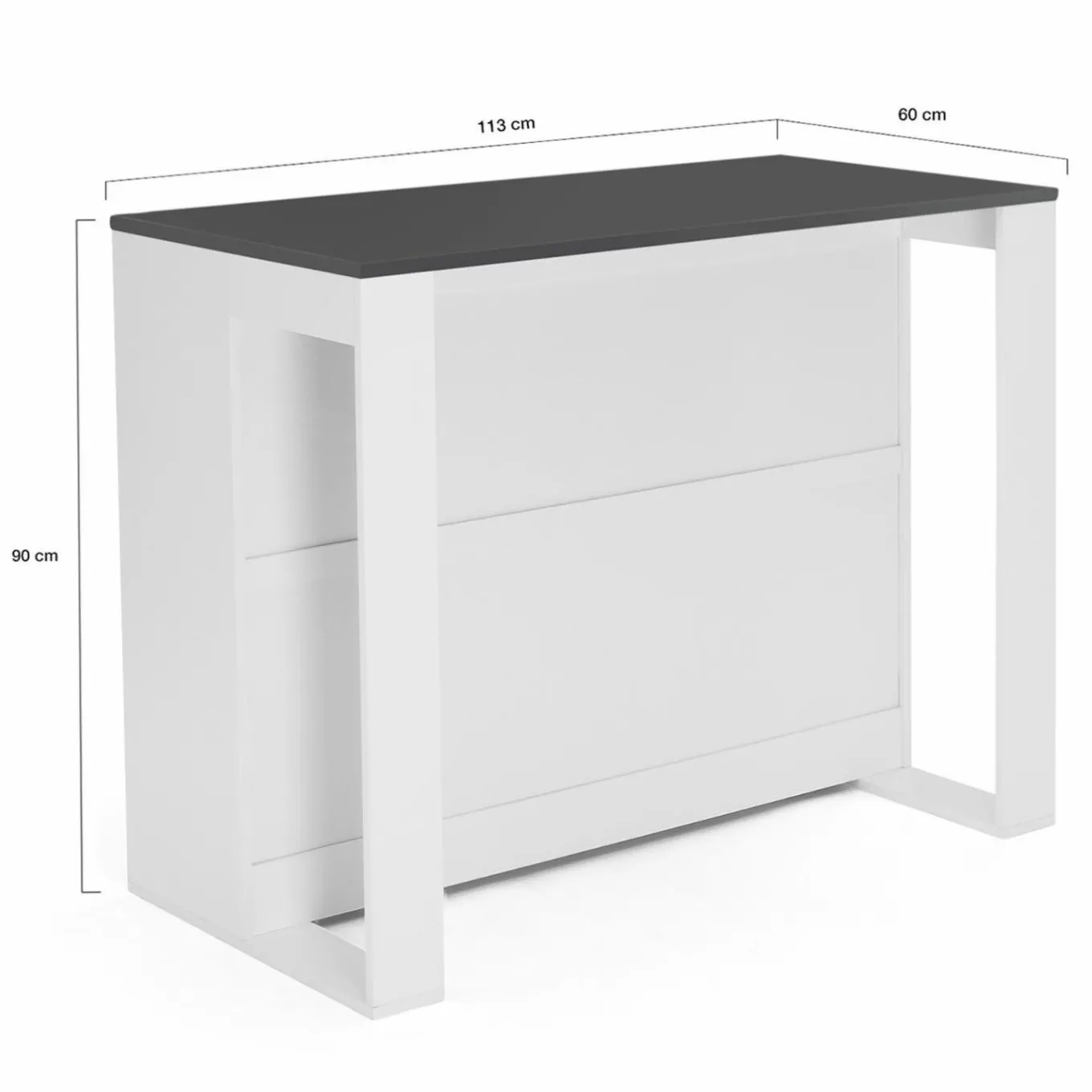 IDMarket Table haute îlot de cuisine blanche et grise* Meubles Hauts|Meubles Blancs