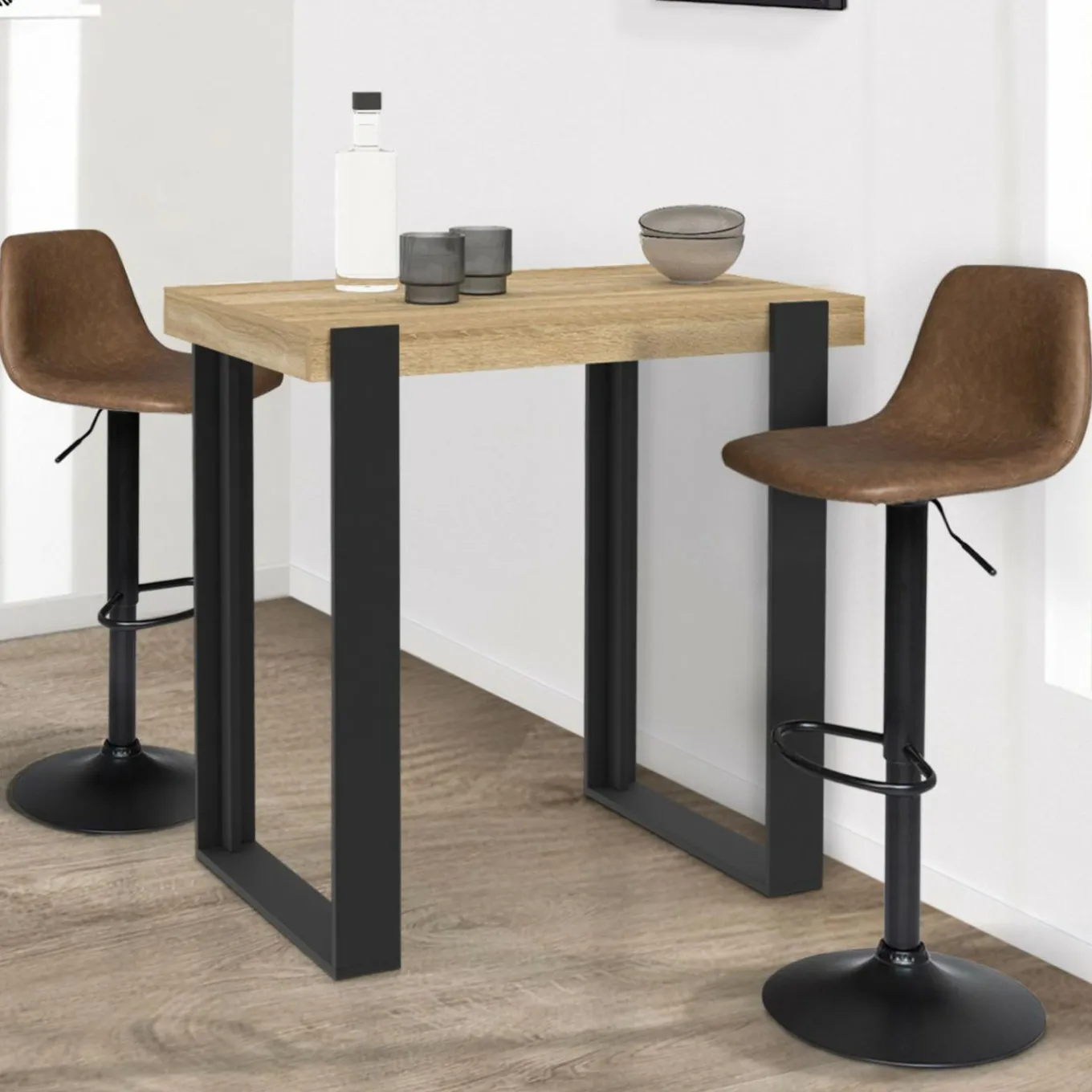 IDMarket Table haute mange debout noir et bois 113 cm* Meubles Hauts|Collection Design