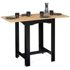 IDMarket Table haute mange-debout extensible noire et bois* Collection Design|Collection Contemporaine