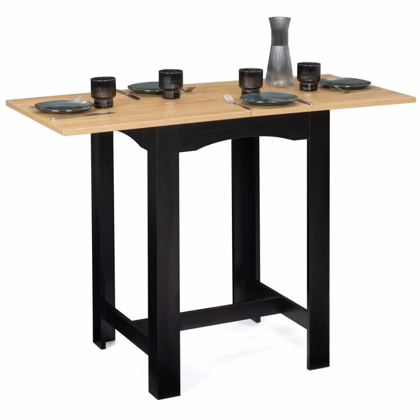 IDMarket Table haute mange-debout extensible noire et bois* Collection Design|Collection Contemporaine