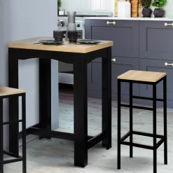 IDMarket Table haute mange-debout extensible noire et bois* Collection Design|Collection Contemporaine