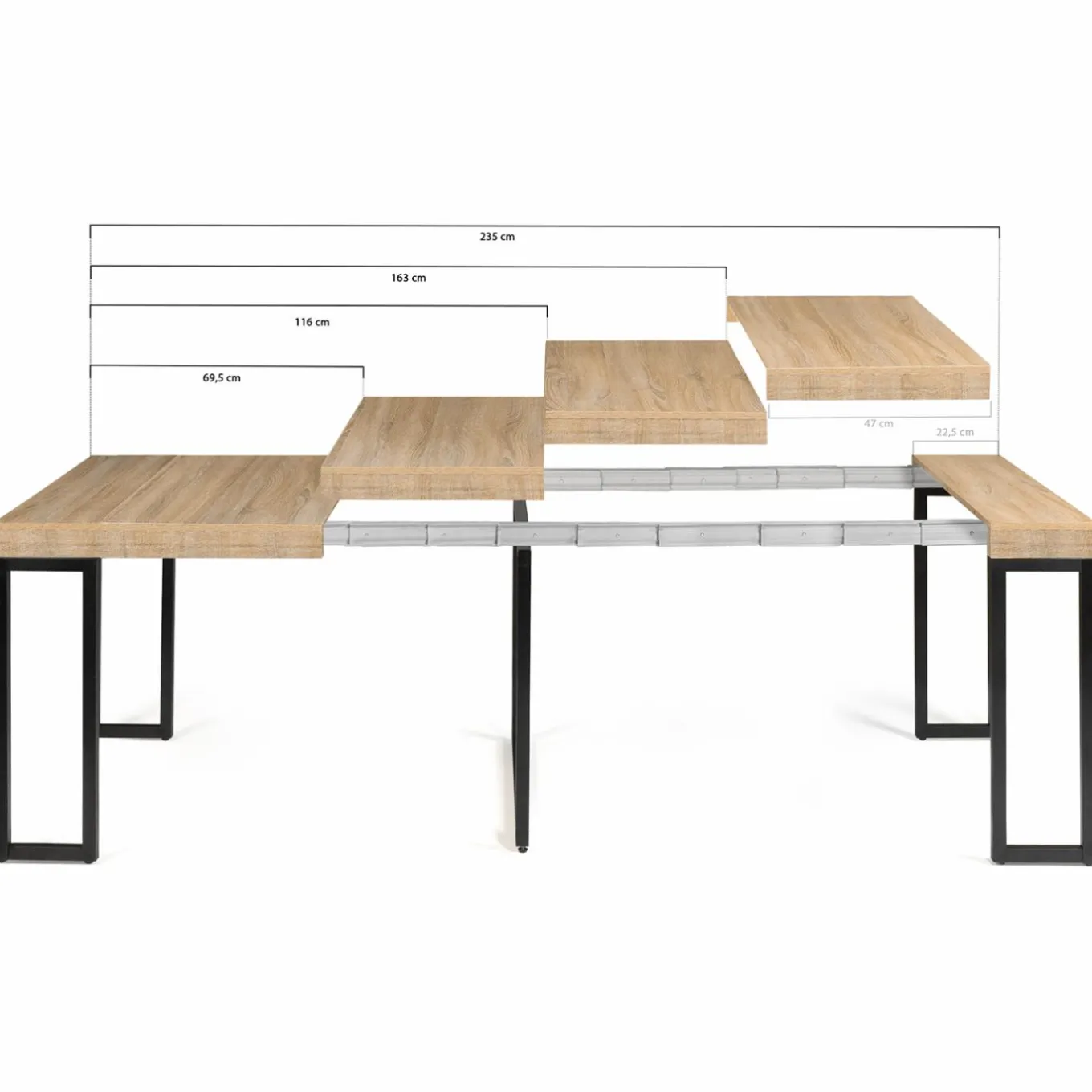IDMarket Table industrielle extensible 10 personnes 235 cm* Meubles En Bois|Collection Agencement Magasin