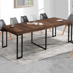 IDMarket Table industrielle extensible 14 personnes 300 cm bois foncé* Collection Industrielle|Consoles