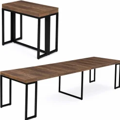 IDMarket Table industrielle extensible 14 personnes 300 cm bois foncé* Collection Industrielle|Consoles