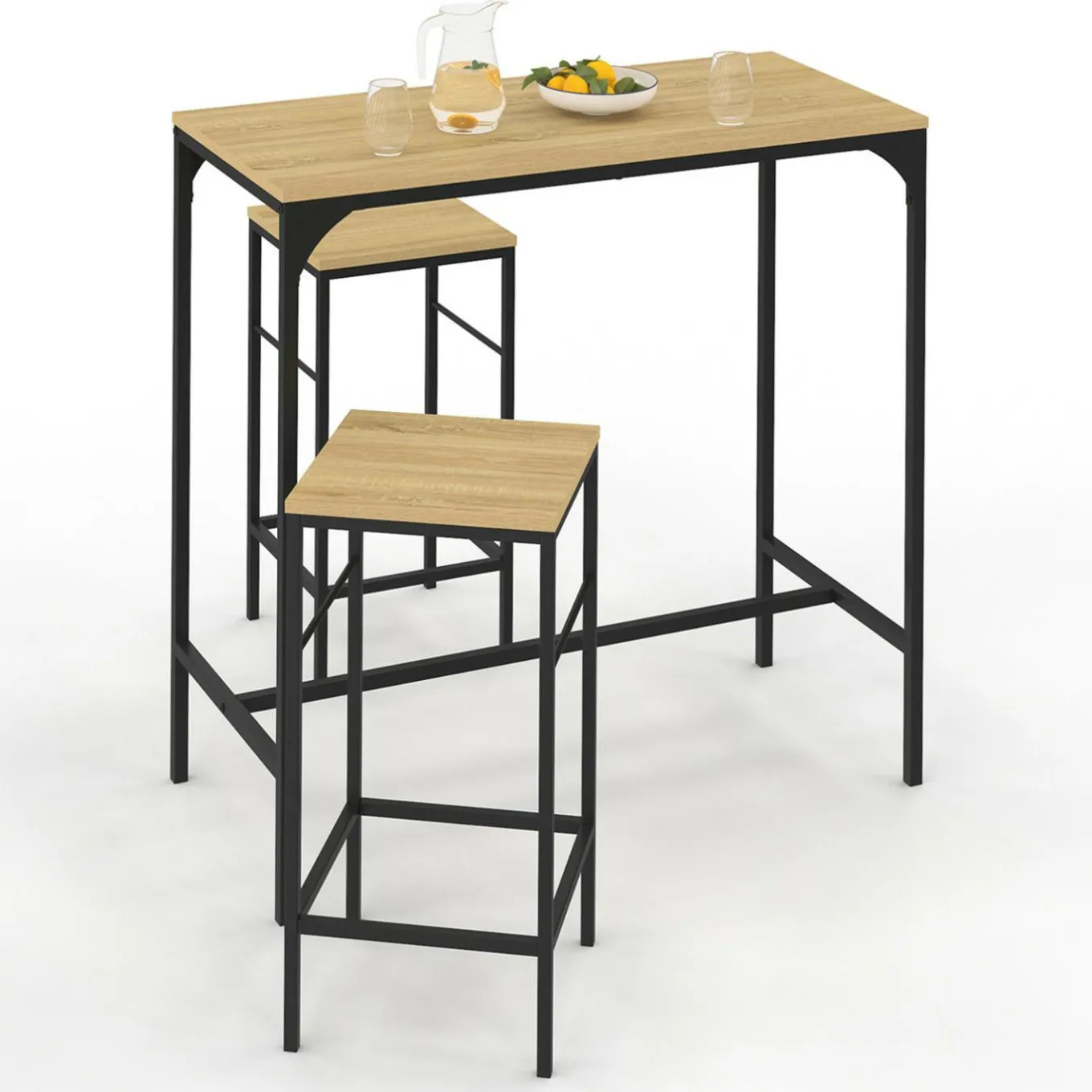 IDMarket Table mange-debout style industriel avec 2 tabourets* Collection Industrielle|Mange Debout