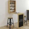 IDMarket Table murale pliable MACCHIA avec étagères et tableau craie 2 personnes bois et noir* Mange Debout|Tables Hautes